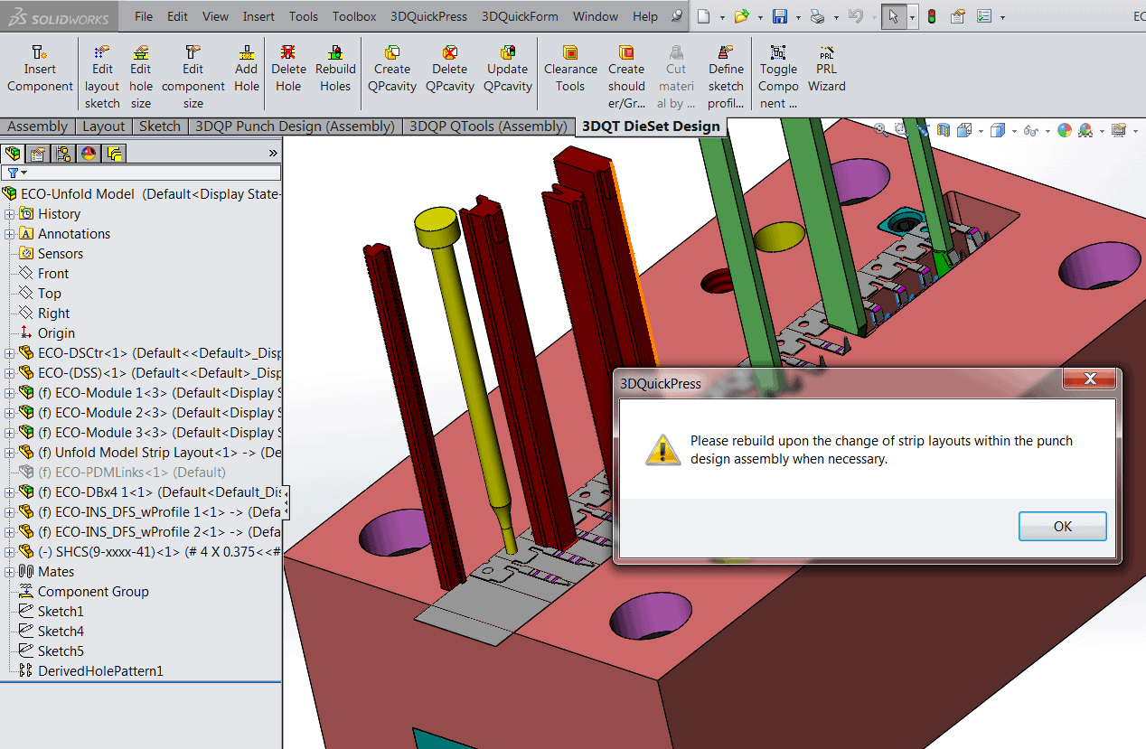 , How to update ECO changes to 3DQPress Punch Design inside SOLIDWORKS