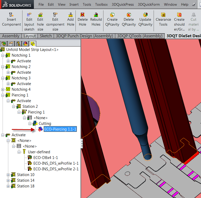 , How to update ECO changes to 3DQPress Punch Design inside SOLIDWORKS