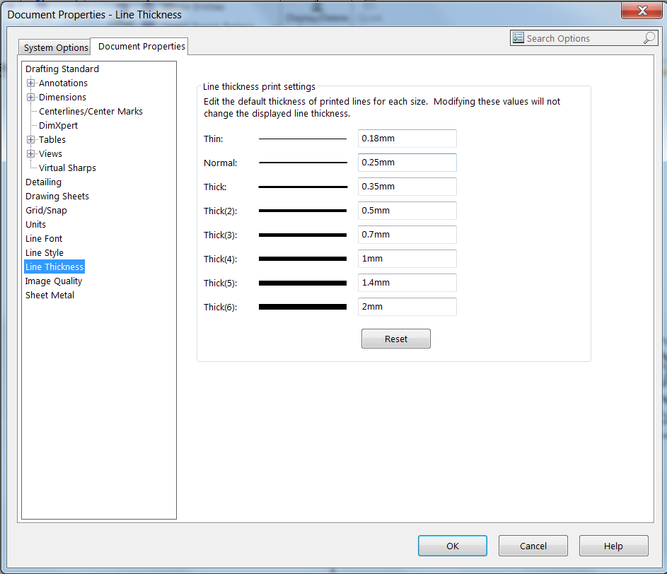 Document Properties - Line Thickness