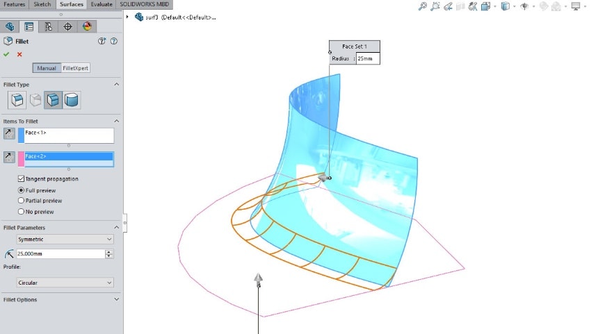 , Chamfering Surfaces in SOLIDWORKS