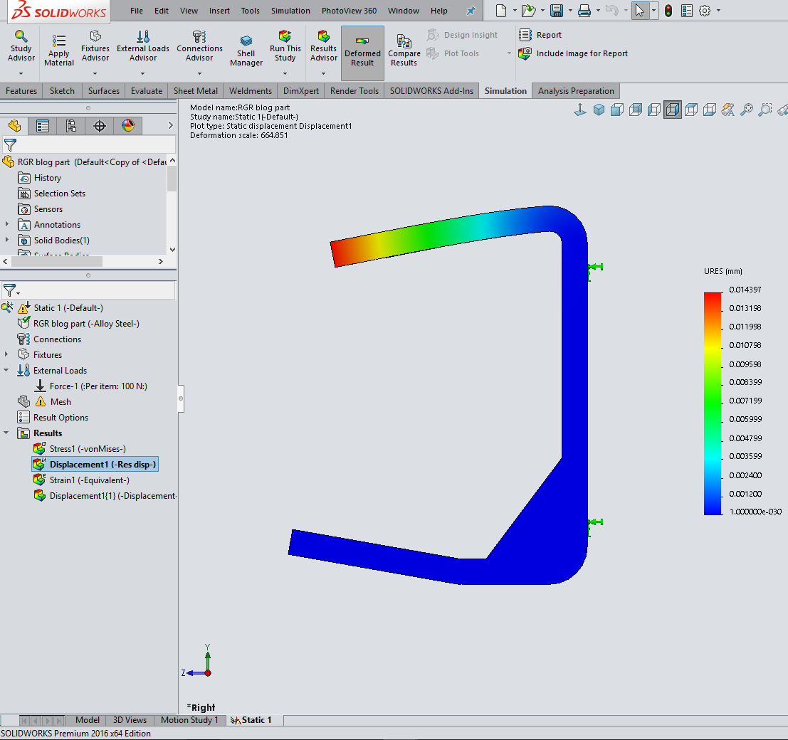 , SOLIDWORKS: Simulation Deformed Result