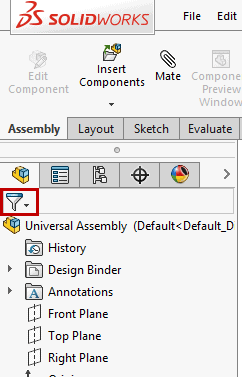 , SOLIDWORKS: Filtering the FeatureManager Design Tree