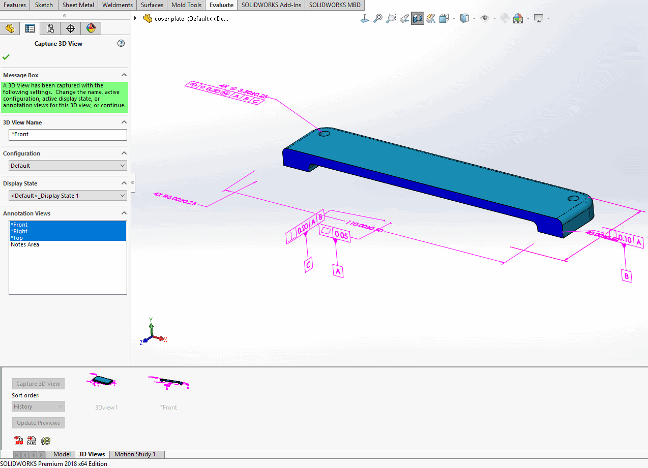 solidworks mbd 3d view capture result