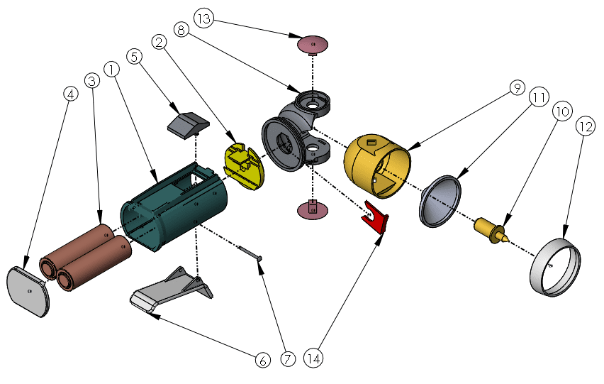 SOLIDWORKS MBD iso explode view with aligned balloons 