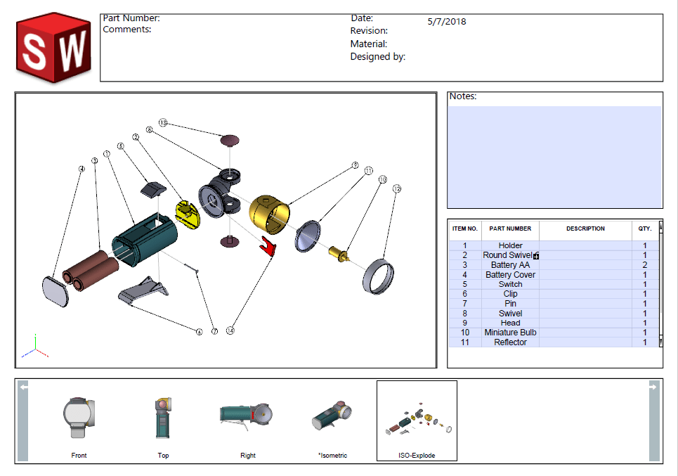 SOLIDWORKS MBD Final Exported PDF with Bill of materials