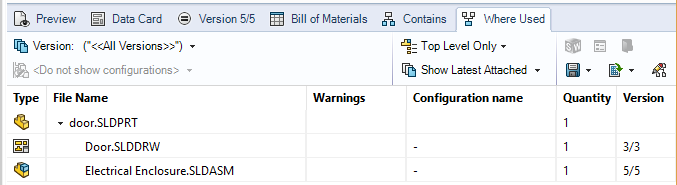 SOLIDWORKS where used tab