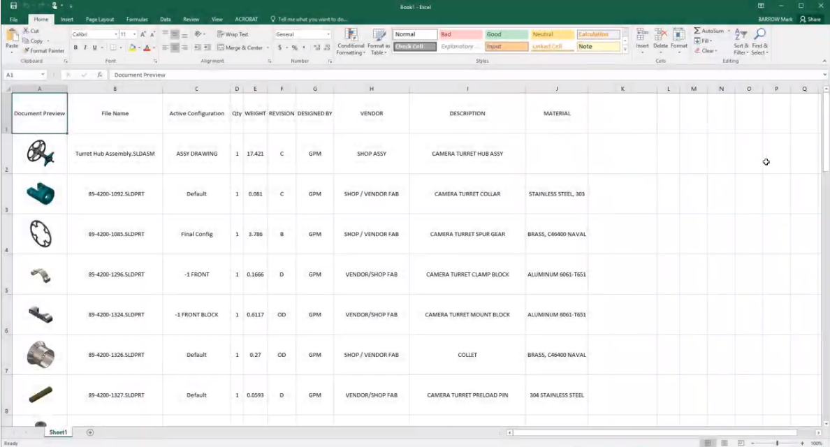 Exporting Excel SOLIDWORKS Treehouse 2019