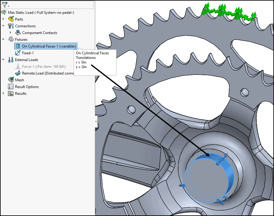 , Bike Component Design with Remote Loads in SOLIDWORKS Simulation