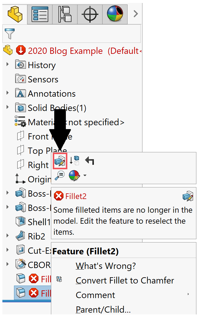 , SOLIDWORKS 2020 What’s New – Repairing Missing References for Fillets and Chamfers