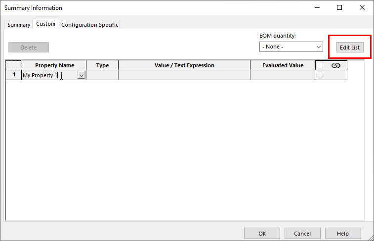 , Customizing your Custom Properties list