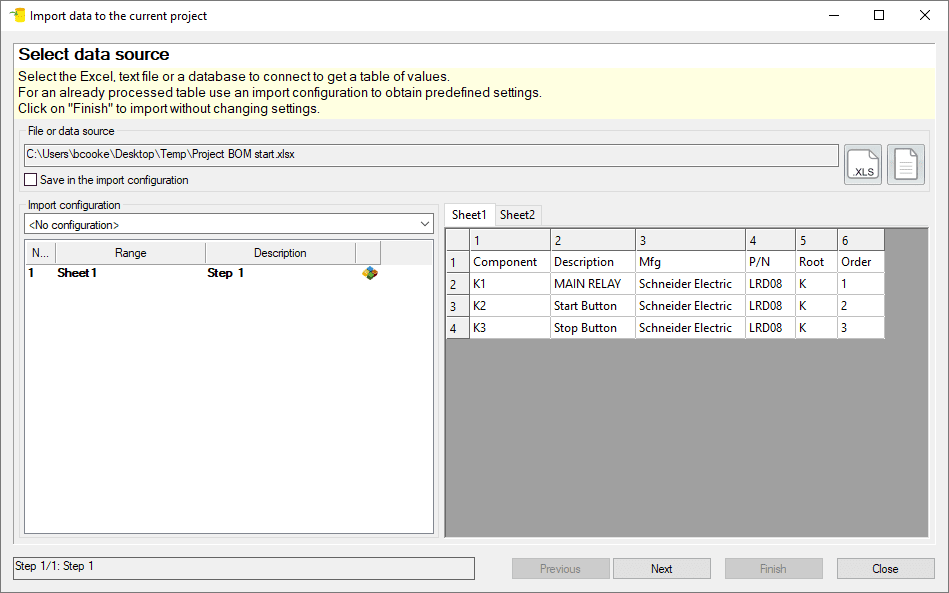 , Solidworks Electrical: Import a BOM to start a project