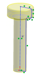 Sketch of revolved bolt shows all constraints of geometry included in one sketch