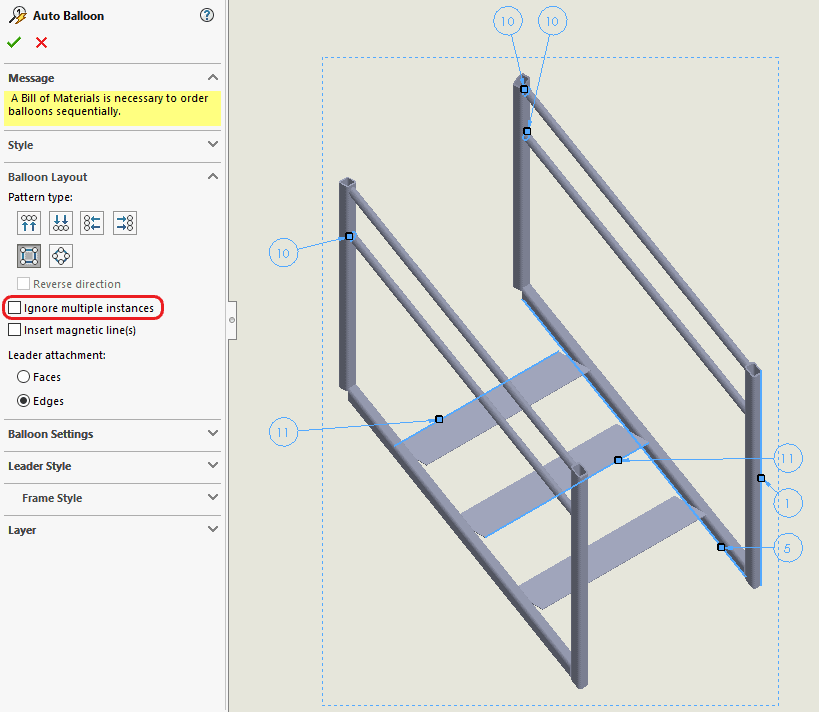 Auto Balloon PropertyManager, "Ignore multiple instances"