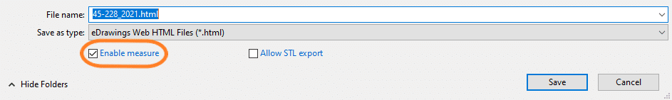 Save As dialog, "Enable measure"