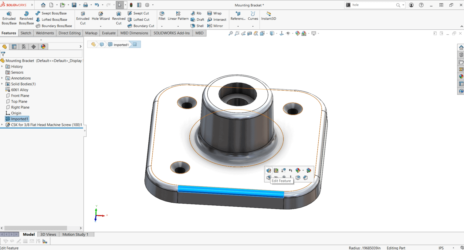 , SOLIDWORKS &#8211; Basic Editing of Imported Parts