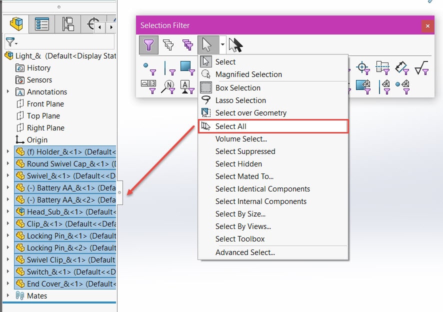 , Using Selection Filters in Assemblies