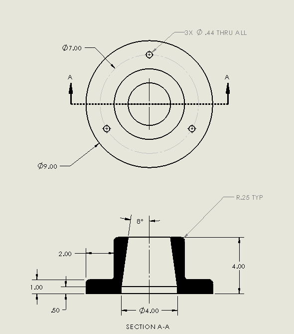 Section view with solid fill