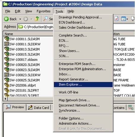 , SolidWorks Enterprise PDM Item Explorer