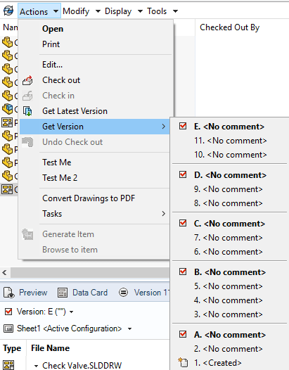 , GET VERSION DIALOG VS GET LATEST VERSION DIALOG IN SOLIDWORKS PDM