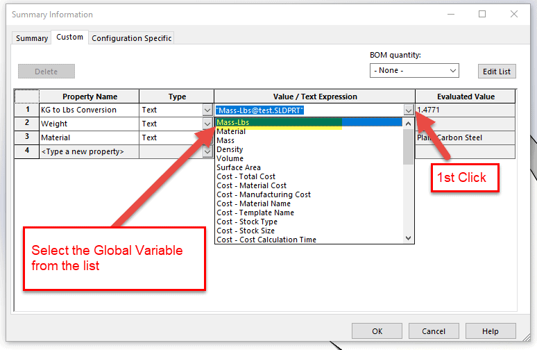 Adding a child specification list