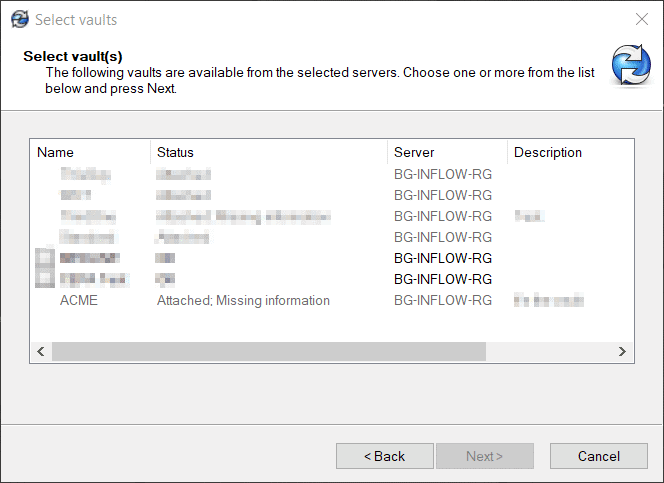 Your local view setup might show a vault as attached, but it could be missing information.