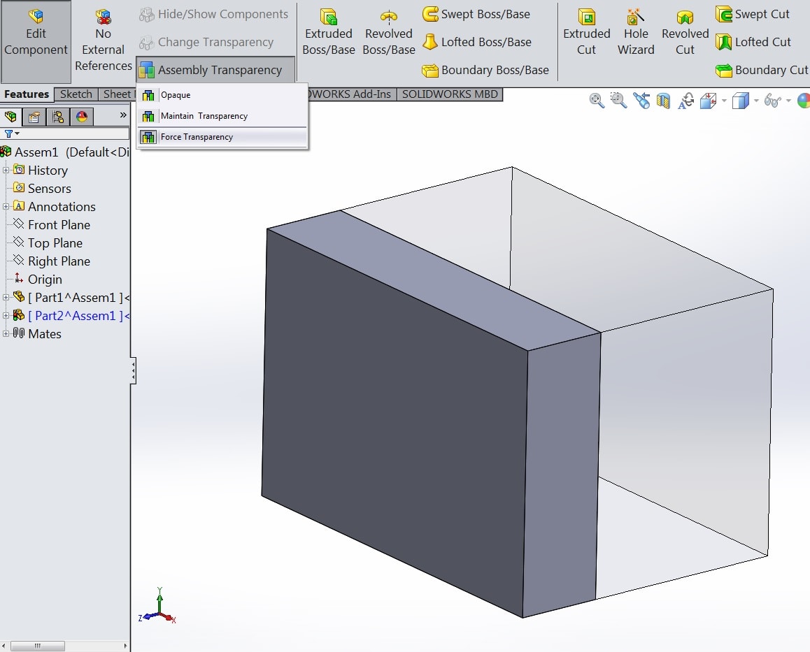 , SOLIDWORKS: Editing parts in Context and Transparency