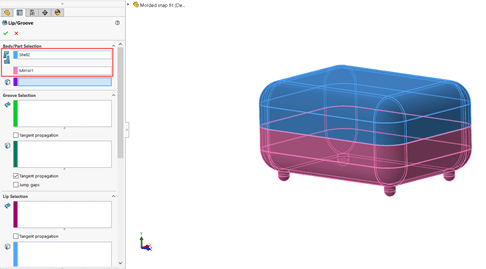 visual of lip and groove feature set up with body/part selection highlighted