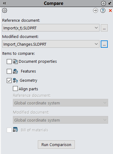 solidworks compare geometry, SOLIDWORKS Free Tools – Utilities – Compare Geometry