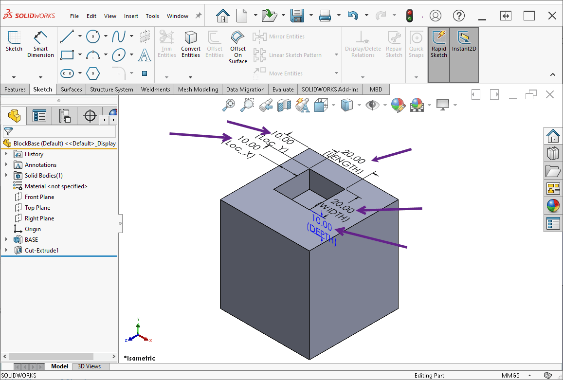 Create your custom library feature the same way you create any features in SOLIDWORKS.
