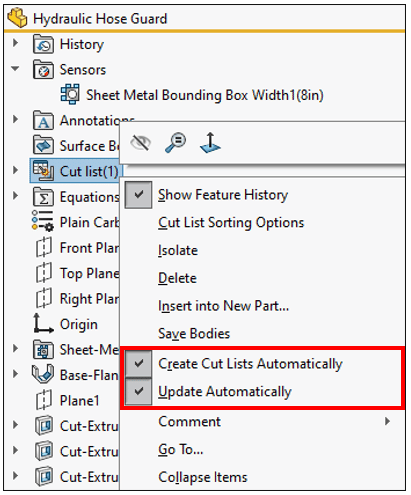 Cut list automatic refresh options