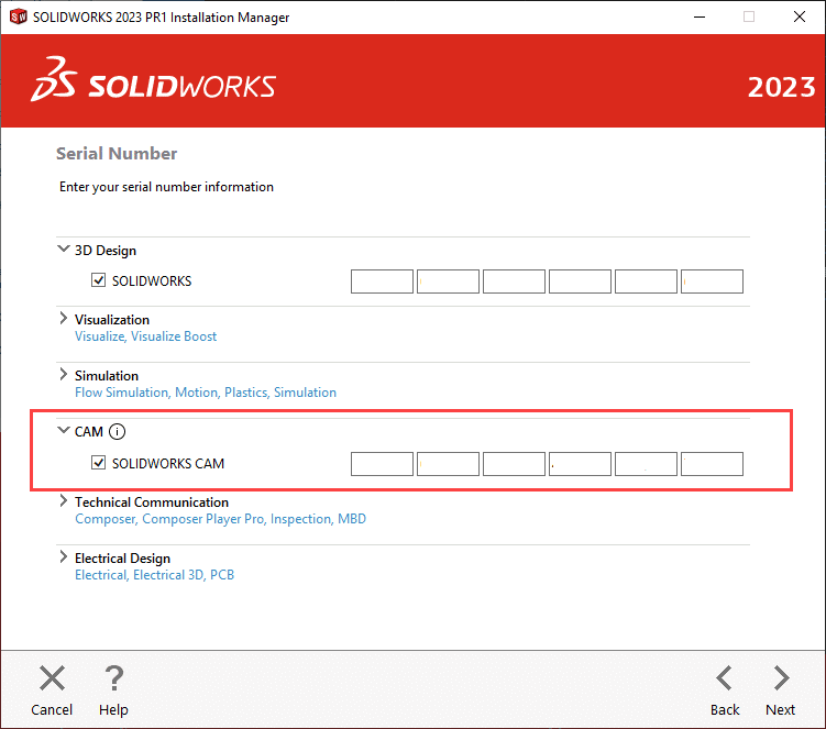 To install SOLIDWORKS CAM professional, you'll need to provide the serial number in the installation manager.