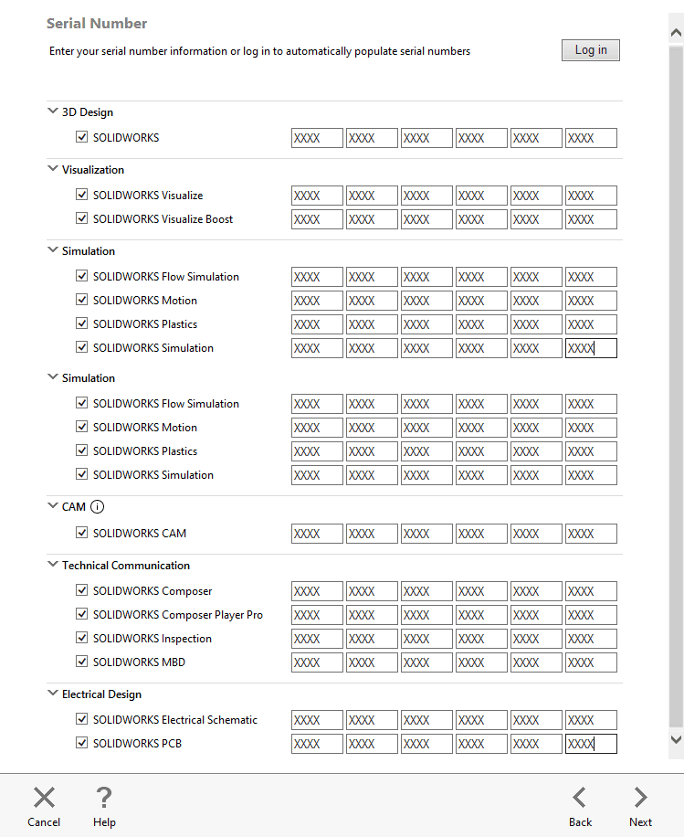 This is where you will enter each serial number for your additional SOLIDWORKS add-ins that you want to install. The number may be the same as SOLIDWORKS, which we'll explain.